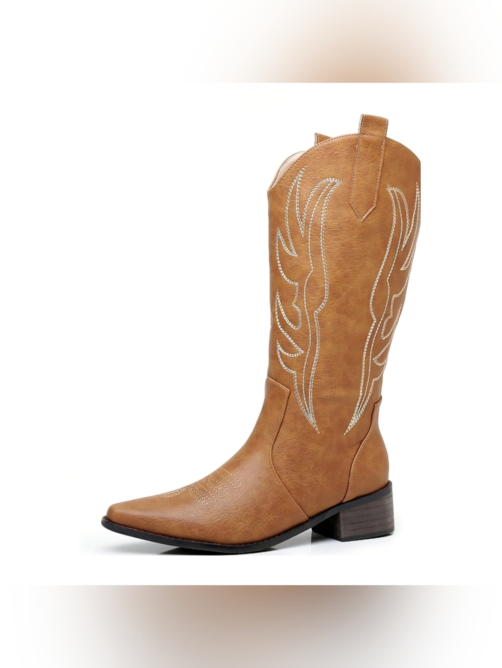 Pointed Toe Chunky Heel Western Boots, Mid Calf Embroidered, Side Zip - Size 9 - Picture 9 of 16